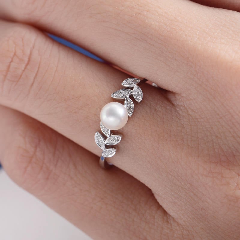 Pearl Rose Gold Engagement Ring