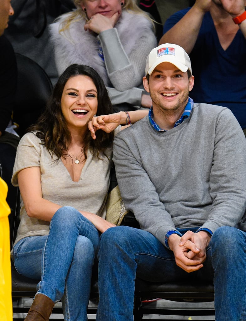 Mila Kunis and Ashton Kutcher at Lakers Game Dec. 2014