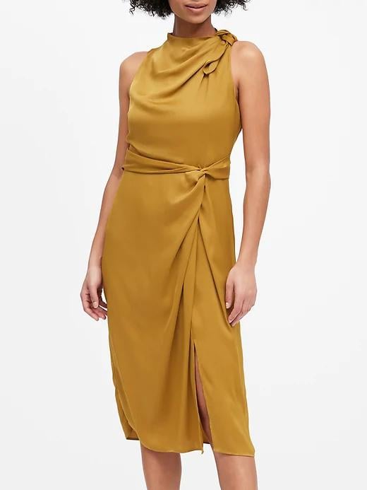 Satin Tie-Neck Sheath Dress