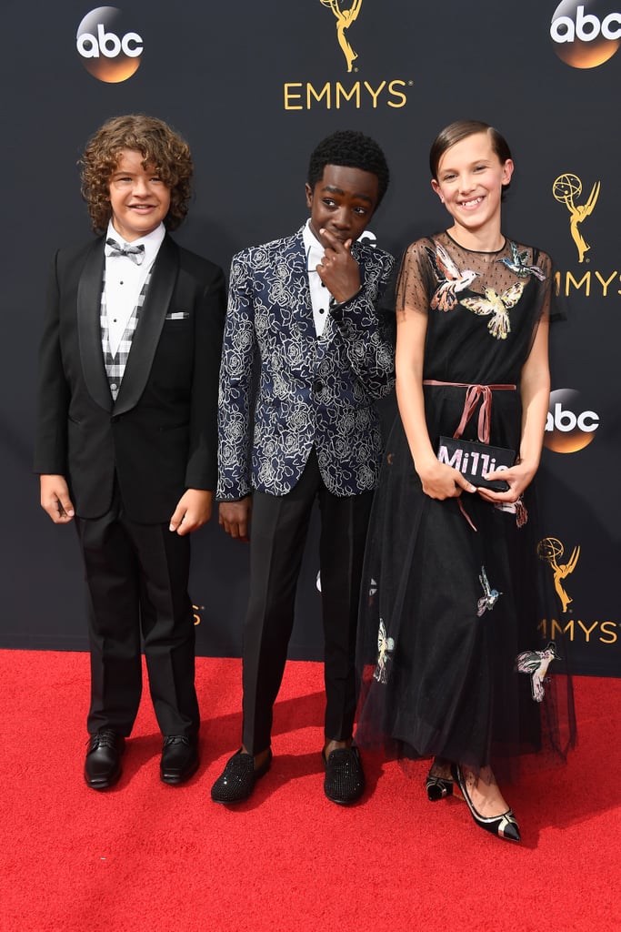 Gaten Matarazzo, Caleb McLaughlin, and Millie Bobby Brown at the 2016 Emmy Awards