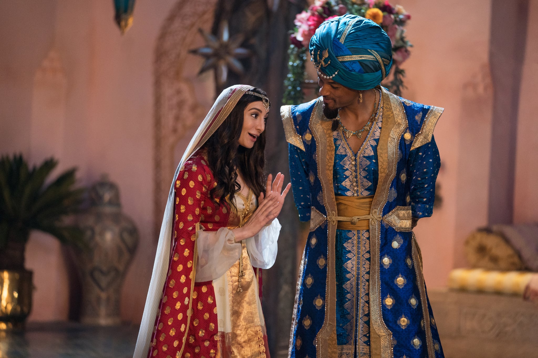 Nasim Pedrad is Dalia and Will Smith is Genie in Disney's live-action ALADDIN, directed by Guy Ritchie.