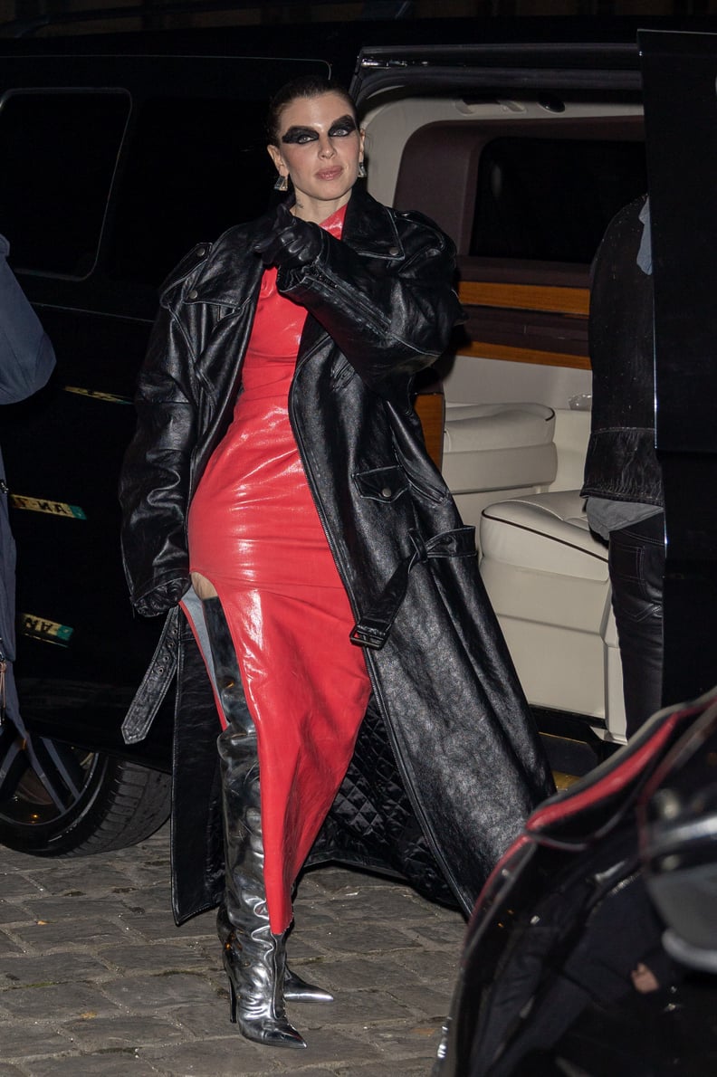 Julia Fox Wears a Leather Rick Owens Dress and Balenciaga Boots at PFW