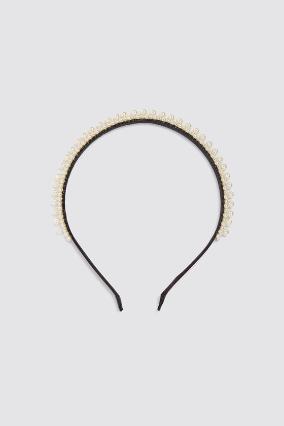 Zara Satin Headband With Pearl Beads