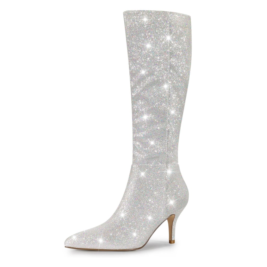 Best Sparkly Knee High Boots: Allegra K Pointy Toe Sparkle Glitter Stiletto Heel Knee High Boots