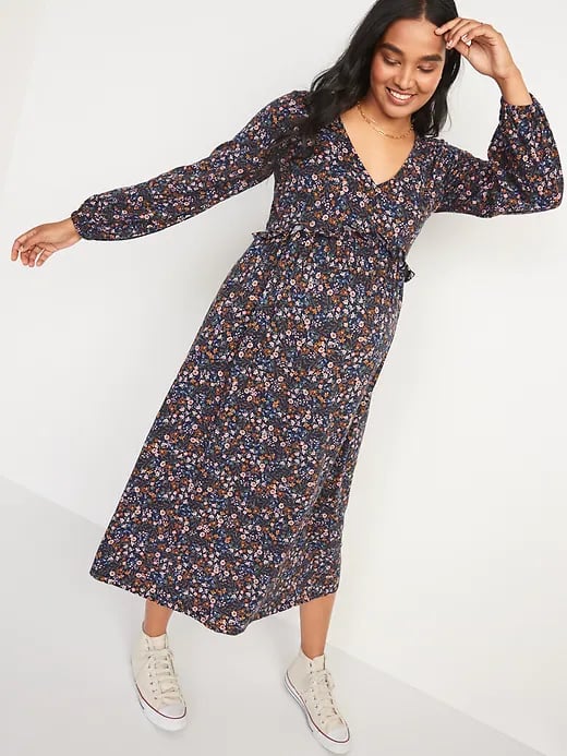 Old Navy Maternity V-Neck Blouson-Sleeve Midi Swing Dress