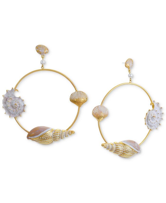 INC Home by Areeayl Gold-Tone Shell Drop Hoop Earrings