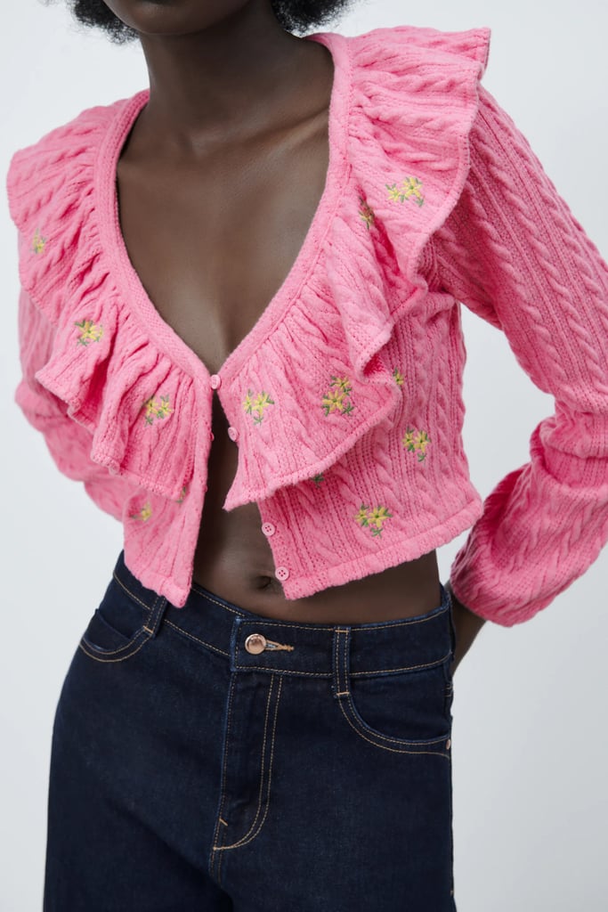 Febuary Must Have: Zara Ruffle Floral Cable-Knit Cardigan