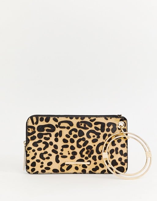River Island Double Pouch Wristlet in Black and Leopard