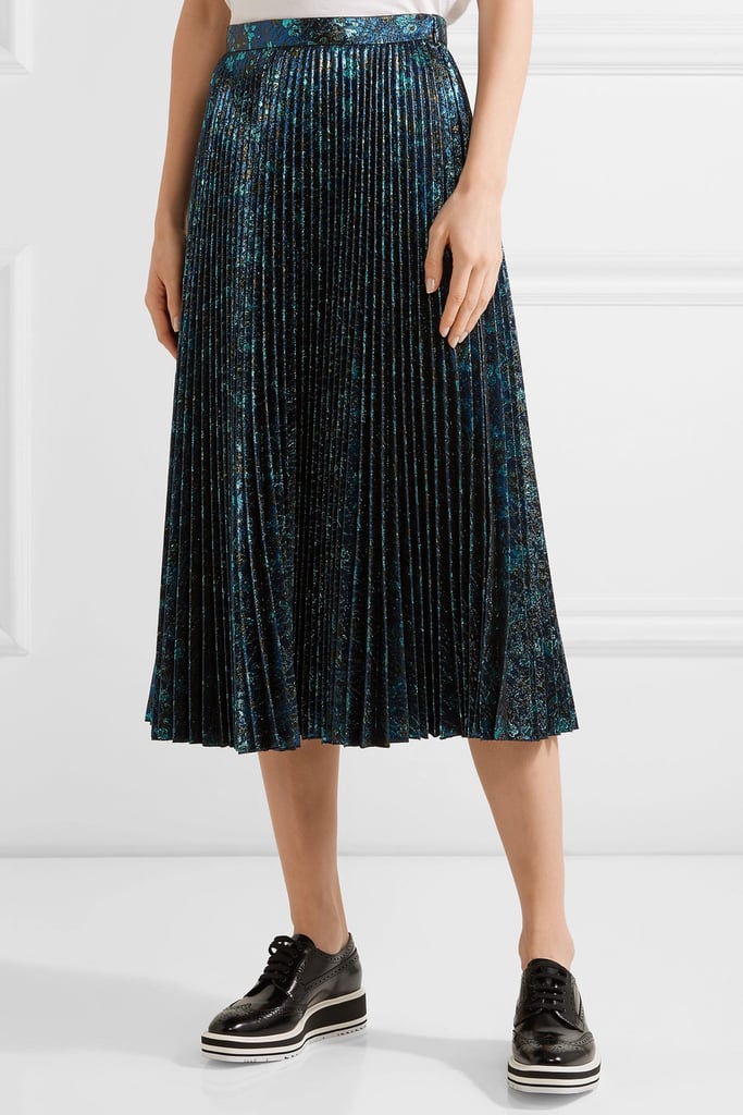 Prada Pleated Metallic Jacquard Midi Skirt