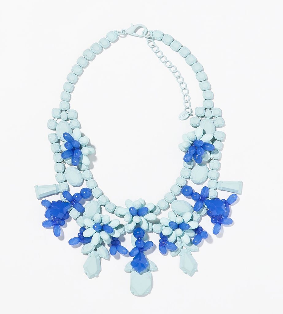 Zara blue painted rhinestone floral bib necklace ($36)