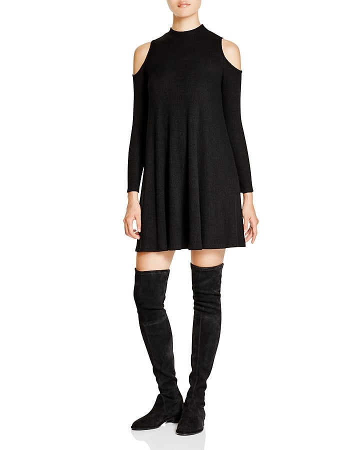 Aqua Ribbed Mockneck Cold Shoulder Dress ($78)