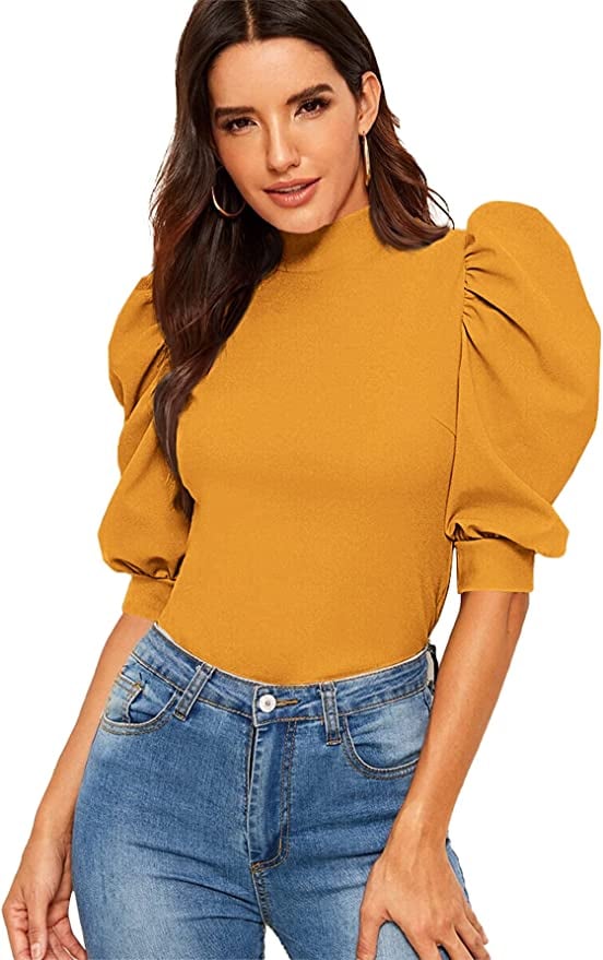 A Colorful Blouse: Romwe Puff-Sleeve Blouse