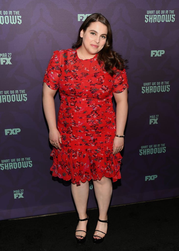 For the What We Do In The Shadows premiere in 2019, Beanie wore a red ruffled Tanya Taylor dress.