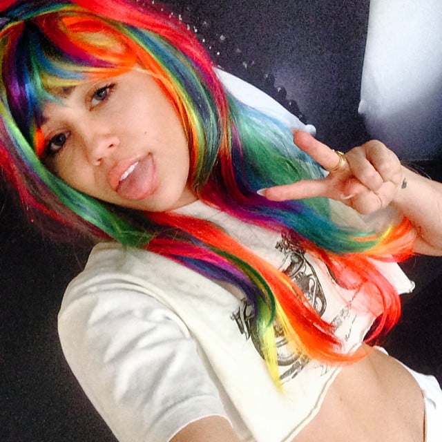Miley Cyrus wore a rainbow wig, which is just one of the things she does when she's bored.
Source: Instagram user mileycyrus