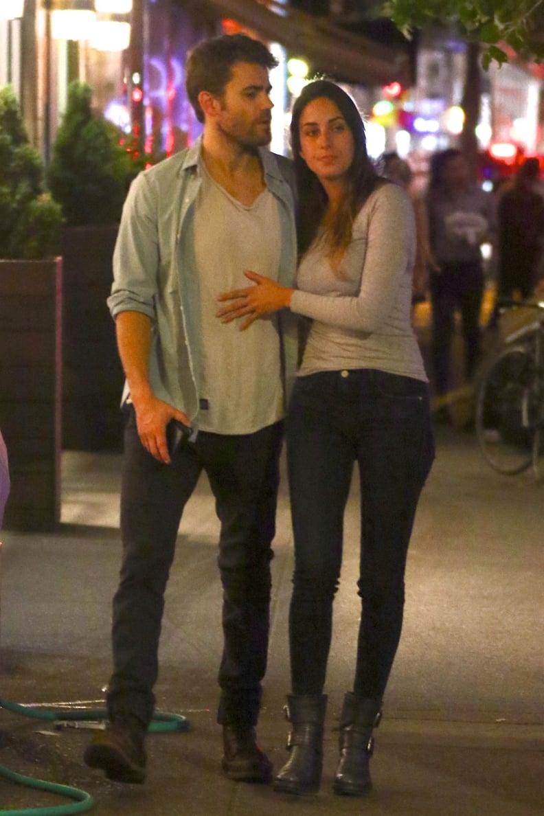 New York, NY  - *EXCLUSIVE*  - Actor Paul Wesley was spotted embracing a mystery woman romantically after a date night dinner at Sant Ambroeus in SoHo, New York. The Vampire Diaries star who split from wife Torrey DeVitto in 2013 was seen sharing some swe
