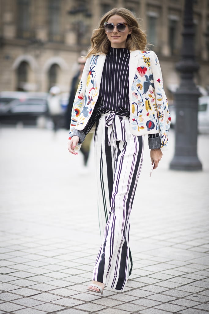 Hack: Contrast stripes of different widths in monochrome shades, then add a trendy little jacket on top that's full of color.