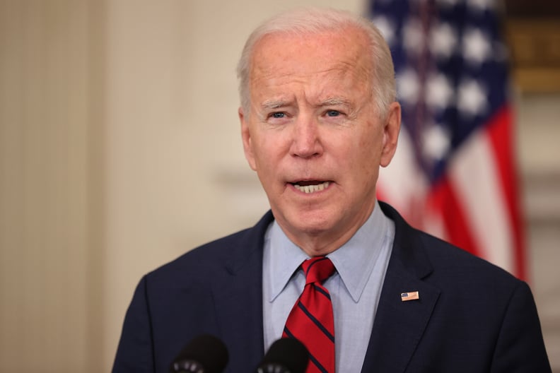 WASHINGTON, DC - MARCH 23: U.S. President Joe Biden delivers remarks about Monday's mass shooting in Boulder, Colorado, in the State Dining Room at the White House on March 23, 2021 in Washington, DC. Ten people were shot and killed at the King Soopers gr