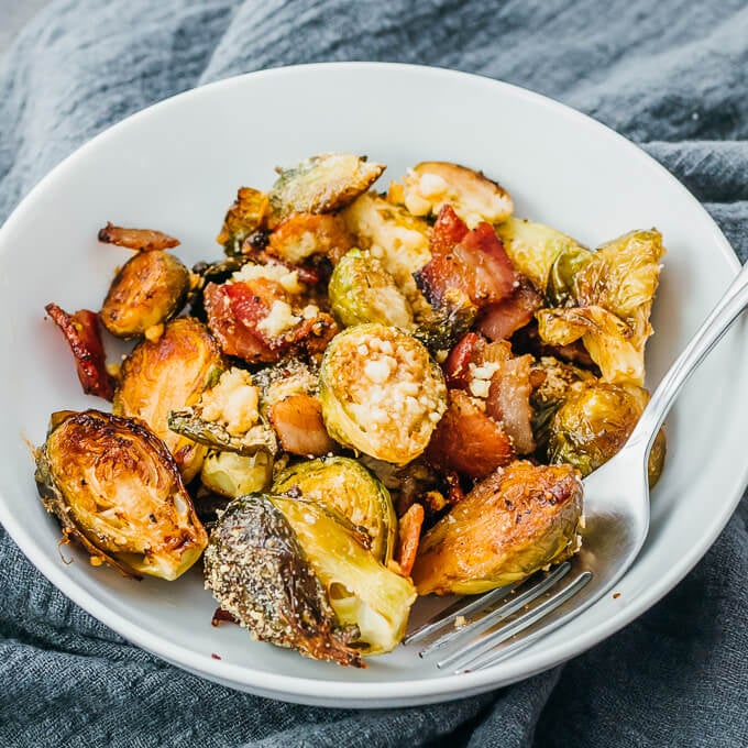 Balsamic Oven Roasted Brussels Sprouts With Bacon