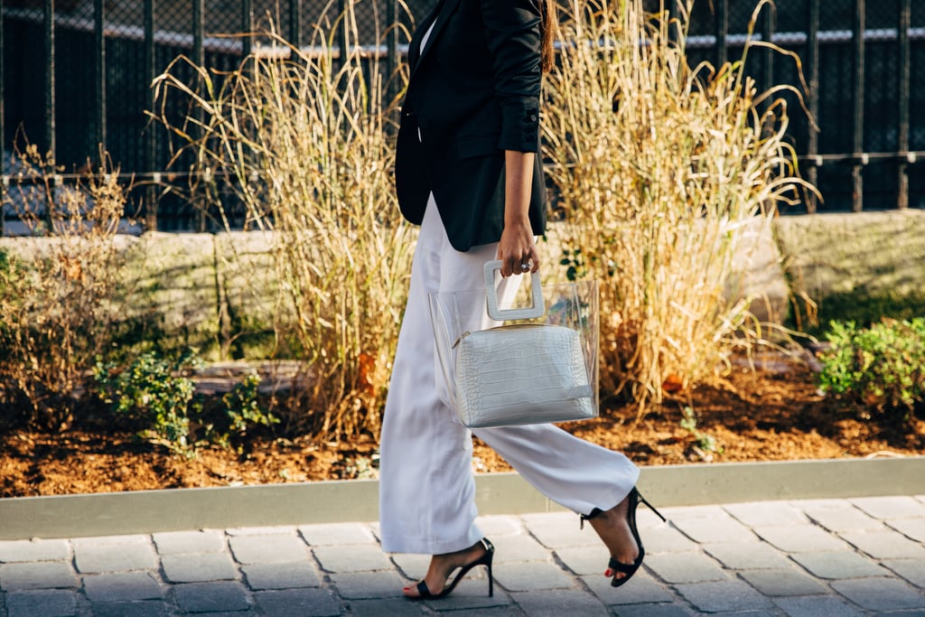 With a Simple Blazer, Heeled Sandals, and a Statement Tote Bag