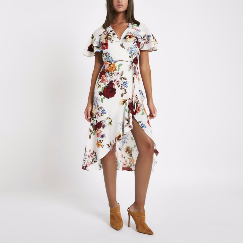 River Island Floral Frill Wrap Midi Dress