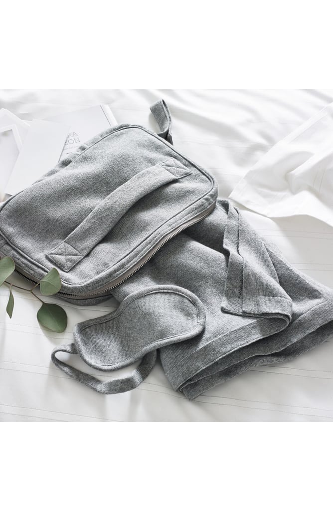 The White Company Cosy Travel Throw Blanket, Eye Mask & Bag Set