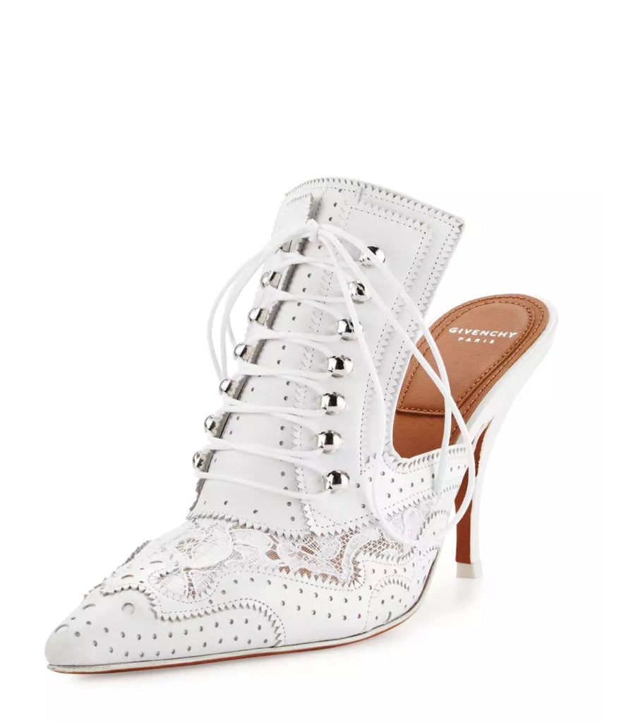 Givenchy Maremma Leather & Lace 90mm Mule, White ($995)