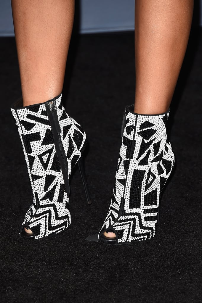 Nicki Minaj's black-and-white, geometric peep-toe booties were like a work of art.