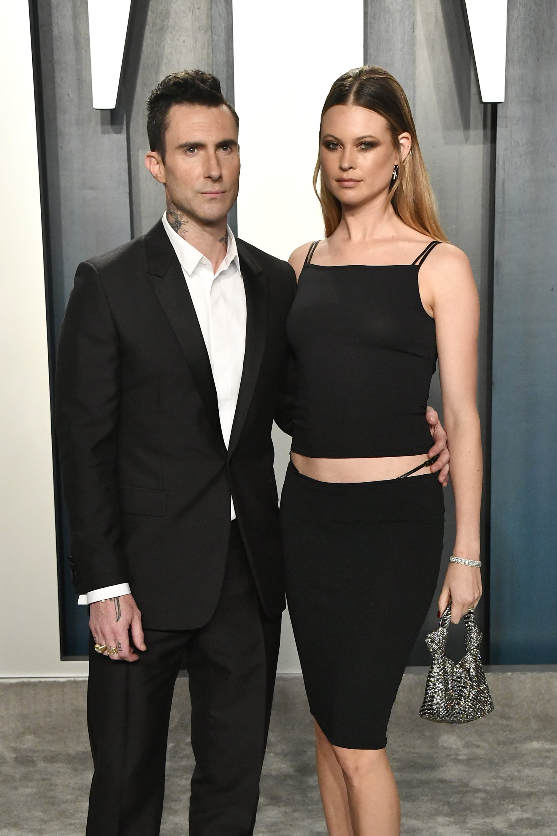 BEVERLY HILLS, CALIFORNIA - FEBRUARY 09: Adam Levine and Behati Prinsloo attends the 2020 Vanity Fair Oscar Party hosted by Radhika Jones at Wallis Annenberg Centre for the Performing Arts on February 09, 2020 in Beverly Hills, California. (Photo by Frazer Harrison/Getty Images)