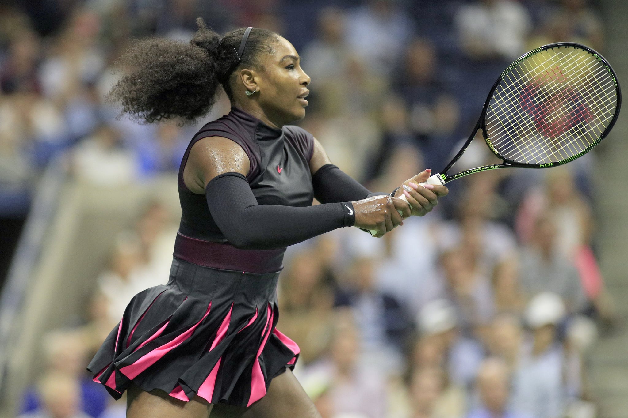 Long black skirt top outfit us open 2018