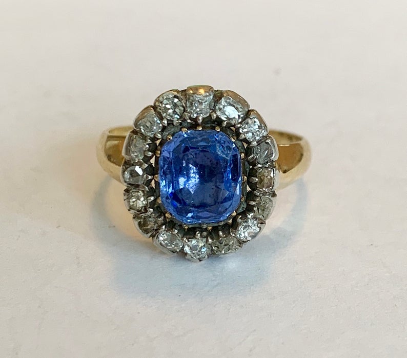 Antique Cuts: Georgian Sapphire Old-Cut Diamond Cluster Ring