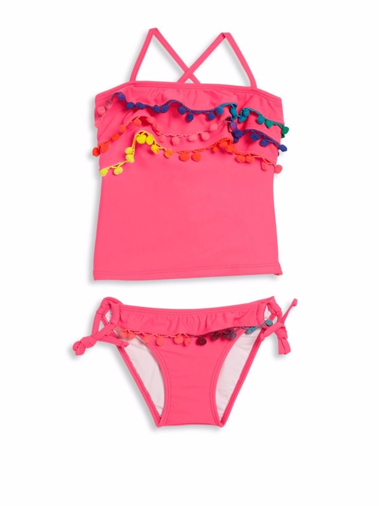 PilyQ Two-Piece Pom-Pom Ruffle Tankini Set