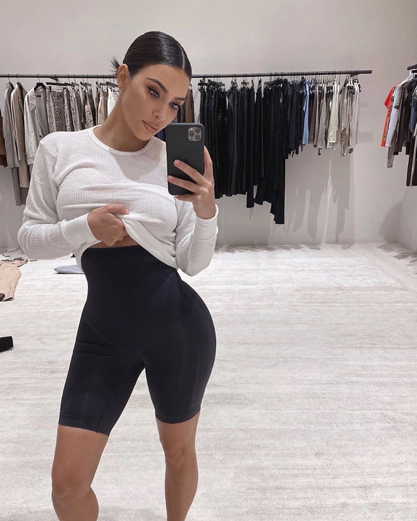 Kim Kardashian Wears Spandex Shorts From SKIMs In Sexy New Pic