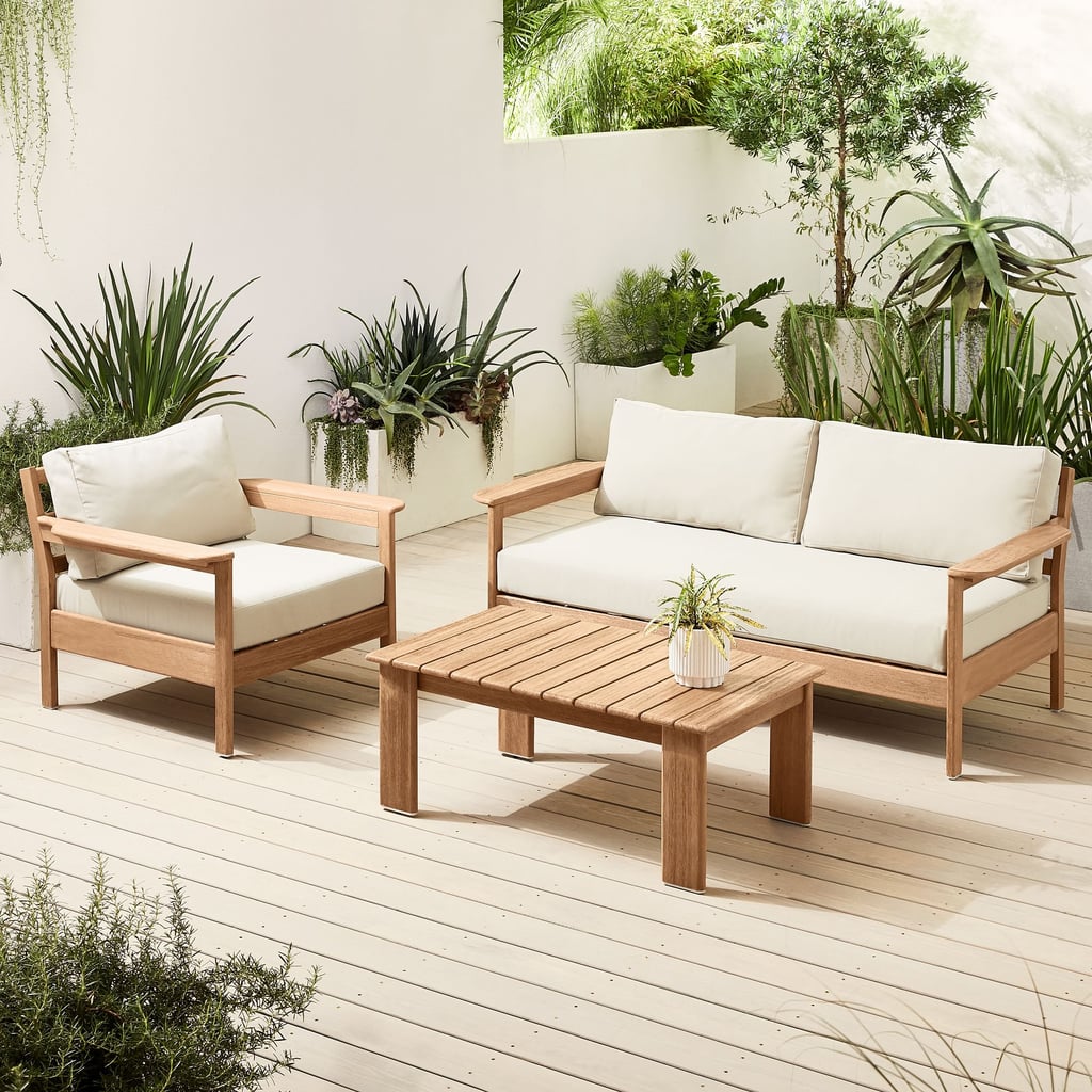 A Modern Outdoor Lounge Set: Playa Outdoor 70" Sofa, Lounge Chair & Coffee Table Set