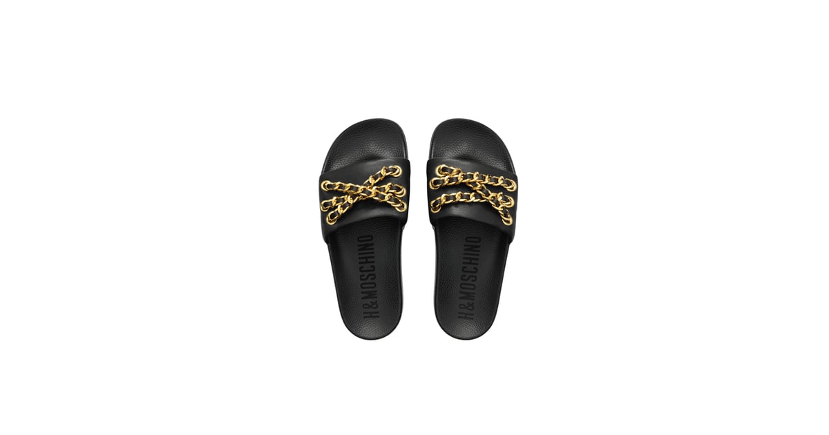 moschino monogram leather slides
