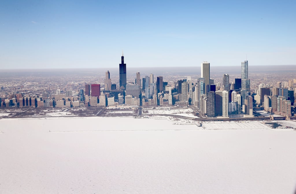 Chicago's shoreline is covered in snow following a crazycold Winter