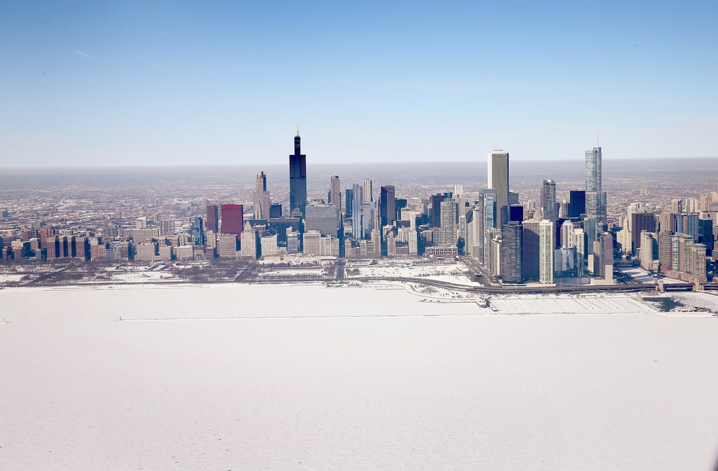 Chicago's shoreline is covered in snow following a crazy-cold Winter.