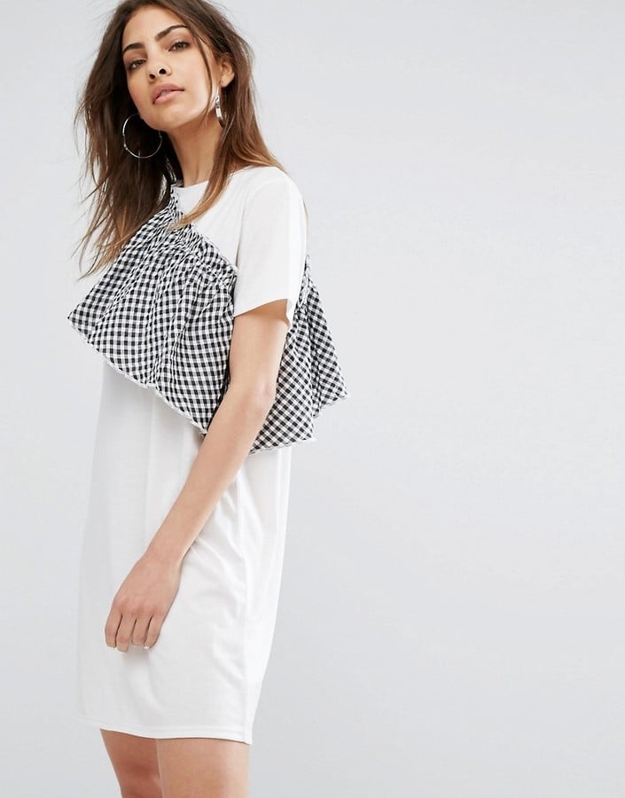 Daisy Street T-Shirt Dress With Gingham Ruffle