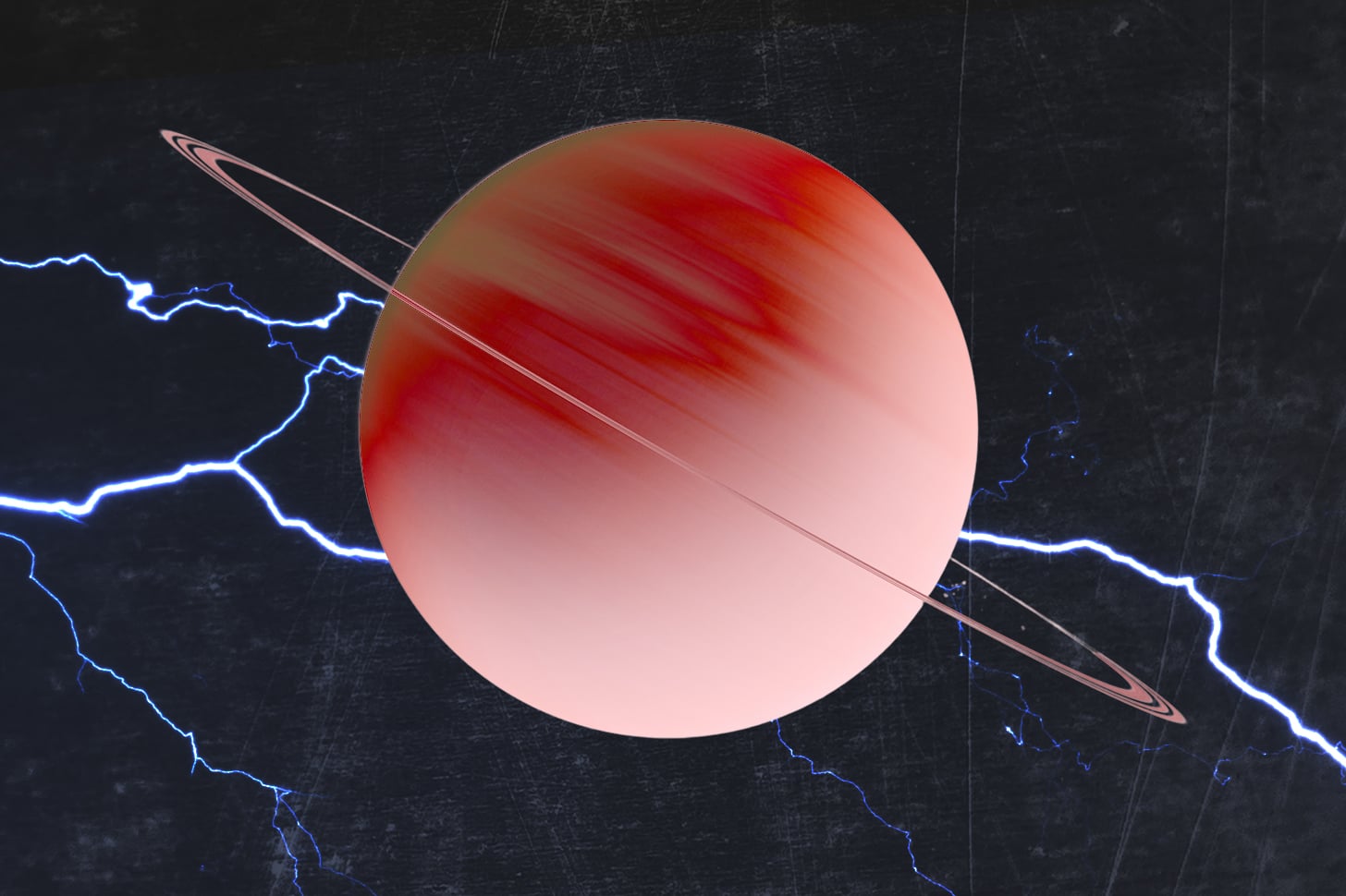 conceptual image of saturn backdropped by lightning