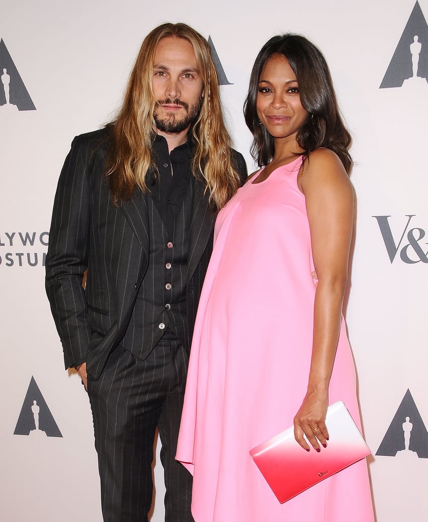 On Wednesday, Zoe Saldana and her husband, Marco Perego, turned the Academy of Motion Picture Arts and Sciences' Hollywood Costume exhibit into a date. Zoe confirmed she's pregnant with twins at the event.