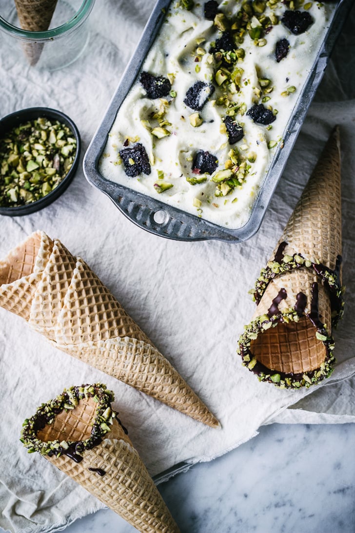 NoChurn Pistachio, Mint, and Olive Oil Fudge Brownie Ice Cream Ice