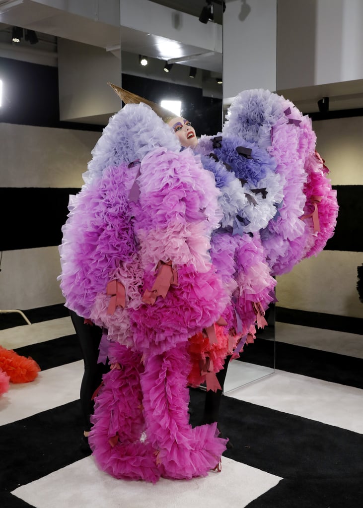 Model Ariel Nicholson in Tomo Koizumi at New York Fashion Week