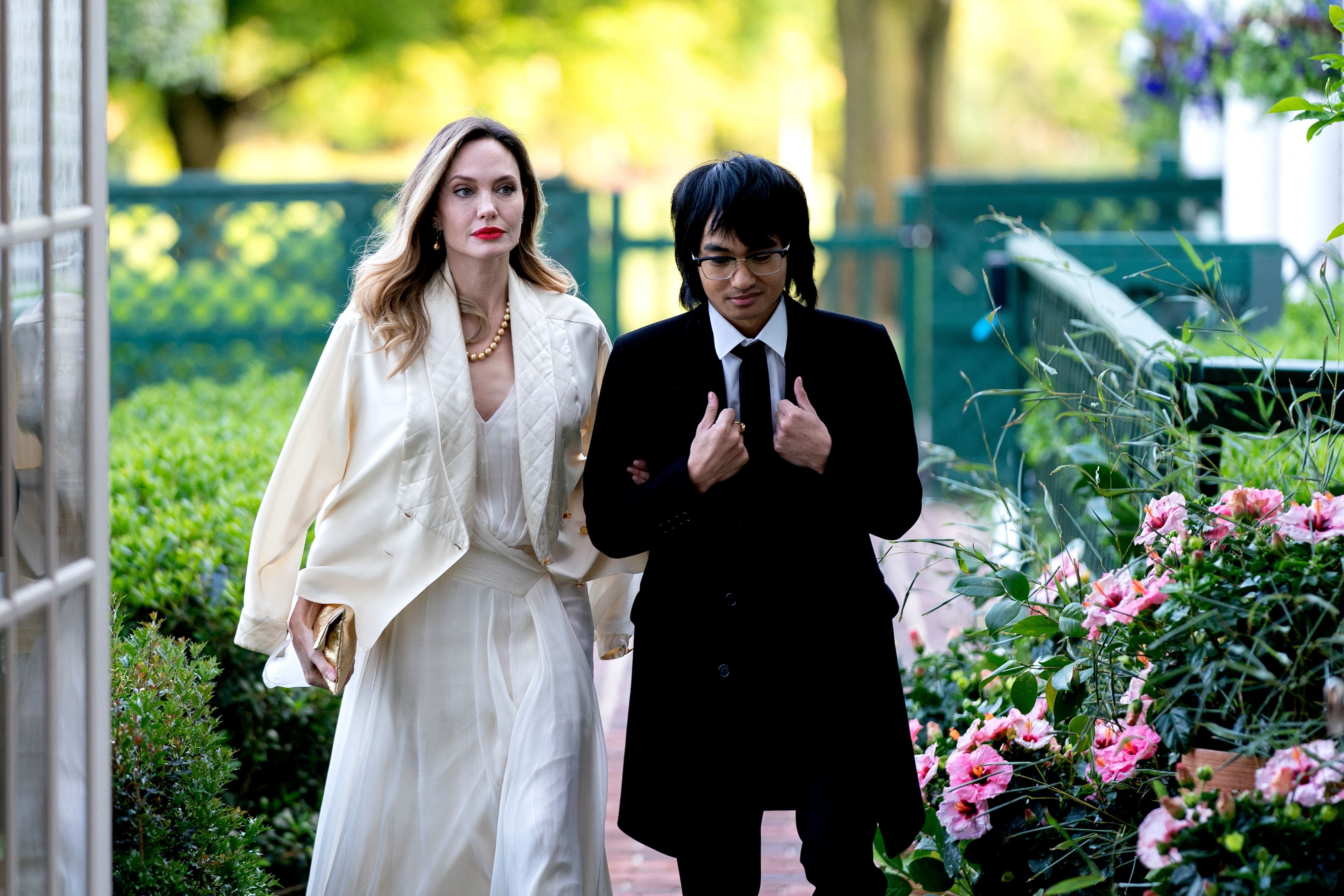 Angelina Jolie and Son Maddox Attend State Dinner, Share Rude