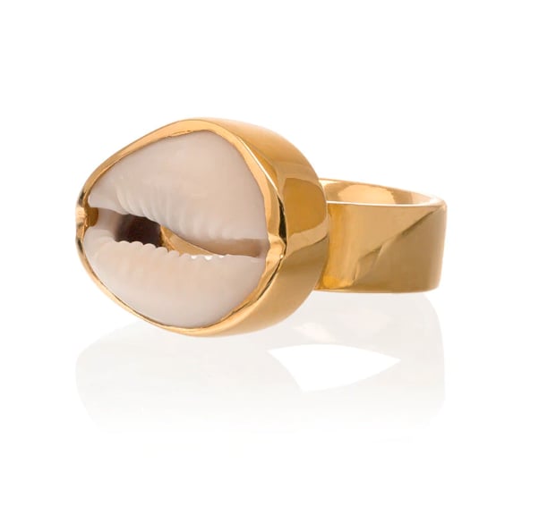 Tohum Gold-Plated Large Puka Natural Shell Ring