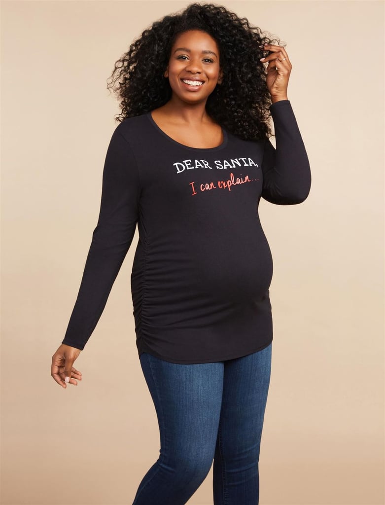 Motherhood Maternity "Dear Santa, I Can Explain" Christmas Maternity Graphic Tee