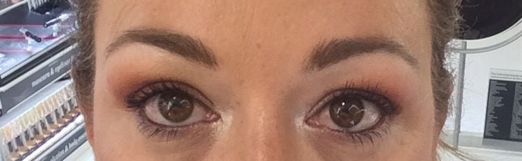 I wore this look all day and into the night . . . and both stayed on and looked the same at the end of the day. There is virtually no way to tell which eye is which!