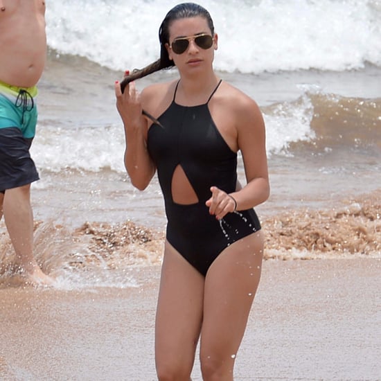 Lea Michele Black Cutout Swimsuit
