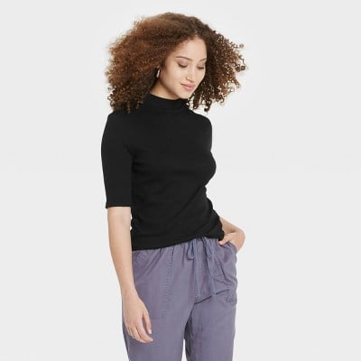 A New Day's Elbow Sleeve Mock Turtleneck T-Shirt A New Day's Elbow Sleeve Mock Turtleneck T-Shirt
