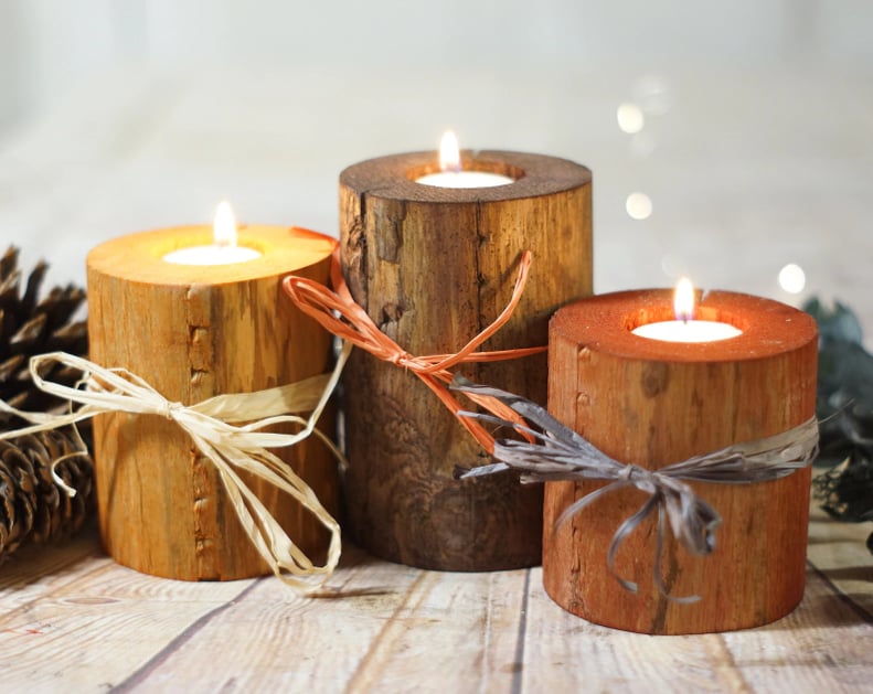 For Outdoorsy Decor: Log Candle Holders