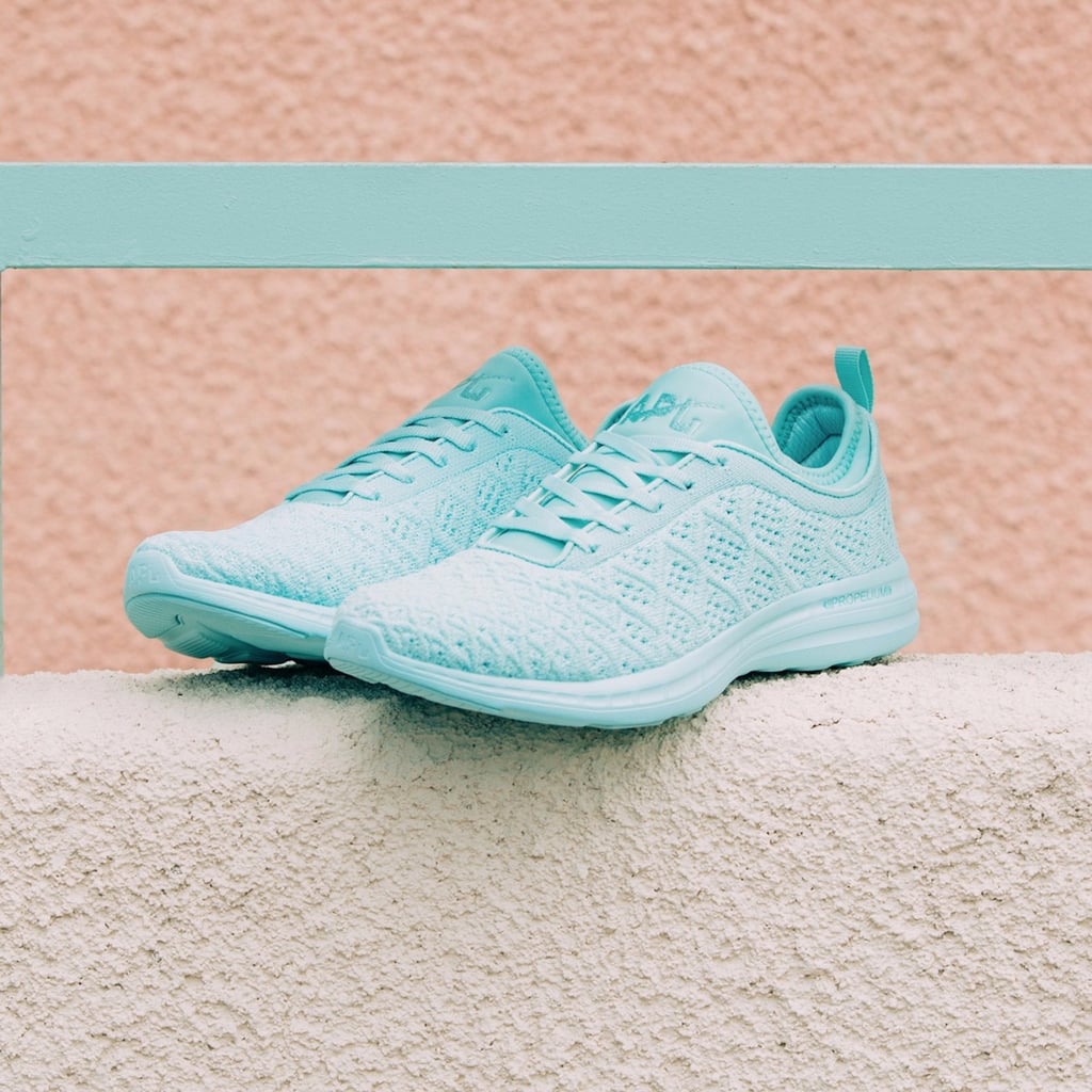 blue and tan sneakers