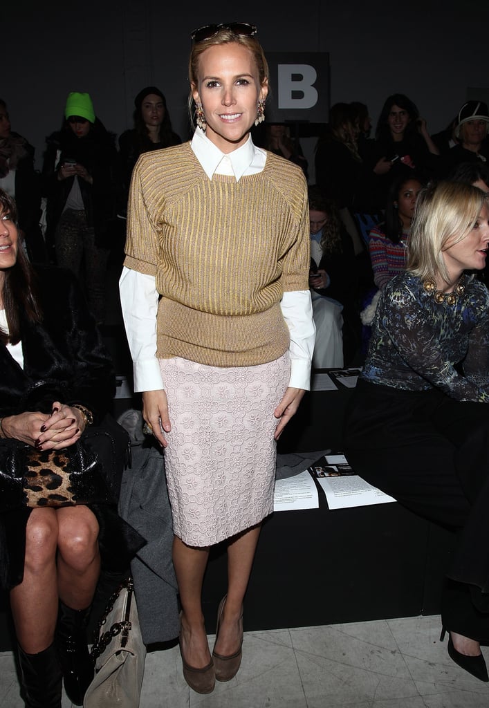 Tory Burch showcased a ladylike look — a camel sweater and pastel lace pencil skirt — during the Kimberly Ovitz show.
Tory Burch showcased a ladylike look — a camel sweater and pastel lace pencil skirt — during the Kimberly Ovitz show.